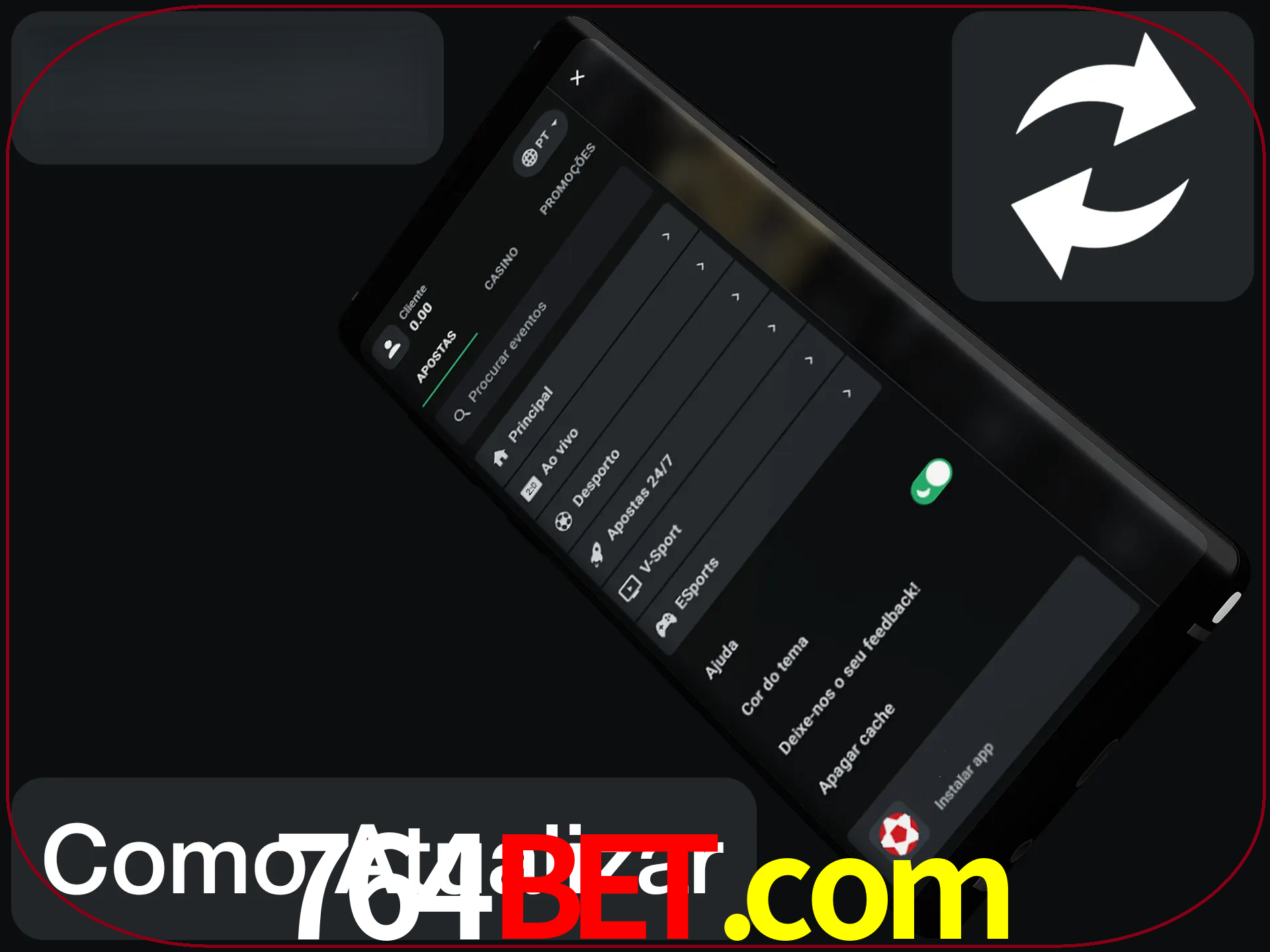 O aplicativo é atualizado automaticamente quando você faz o login.