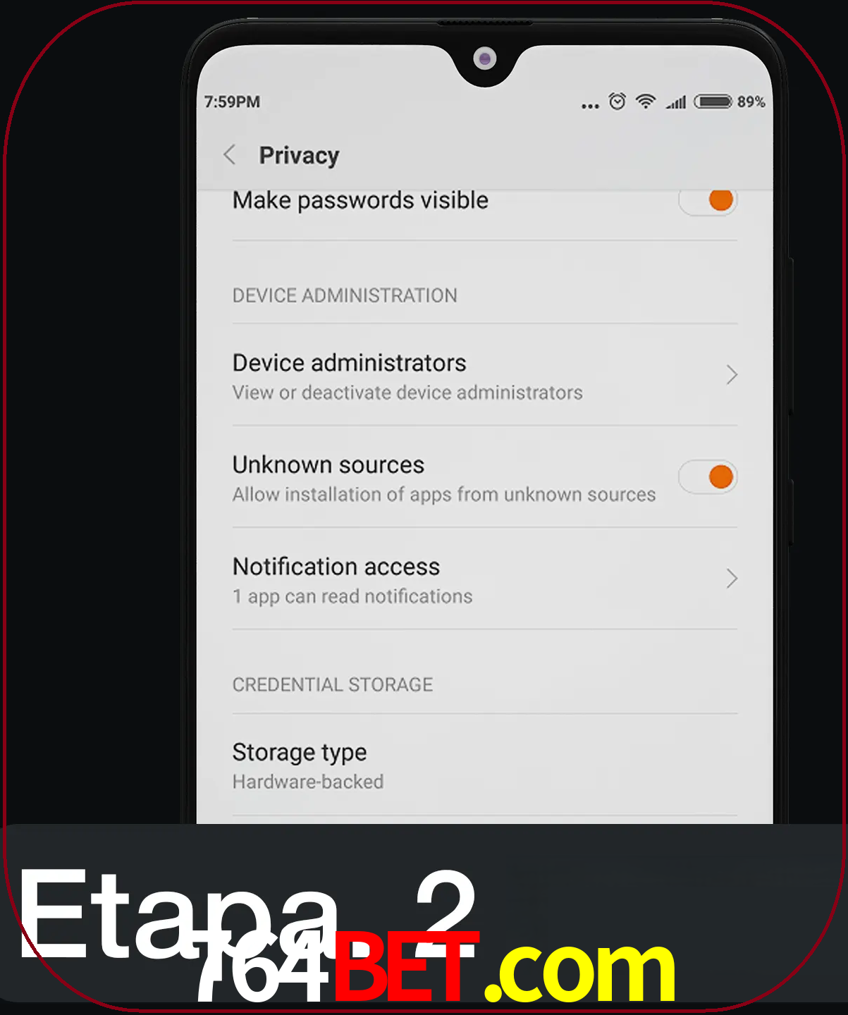Desabilitar opção de fontes desconhecidas.