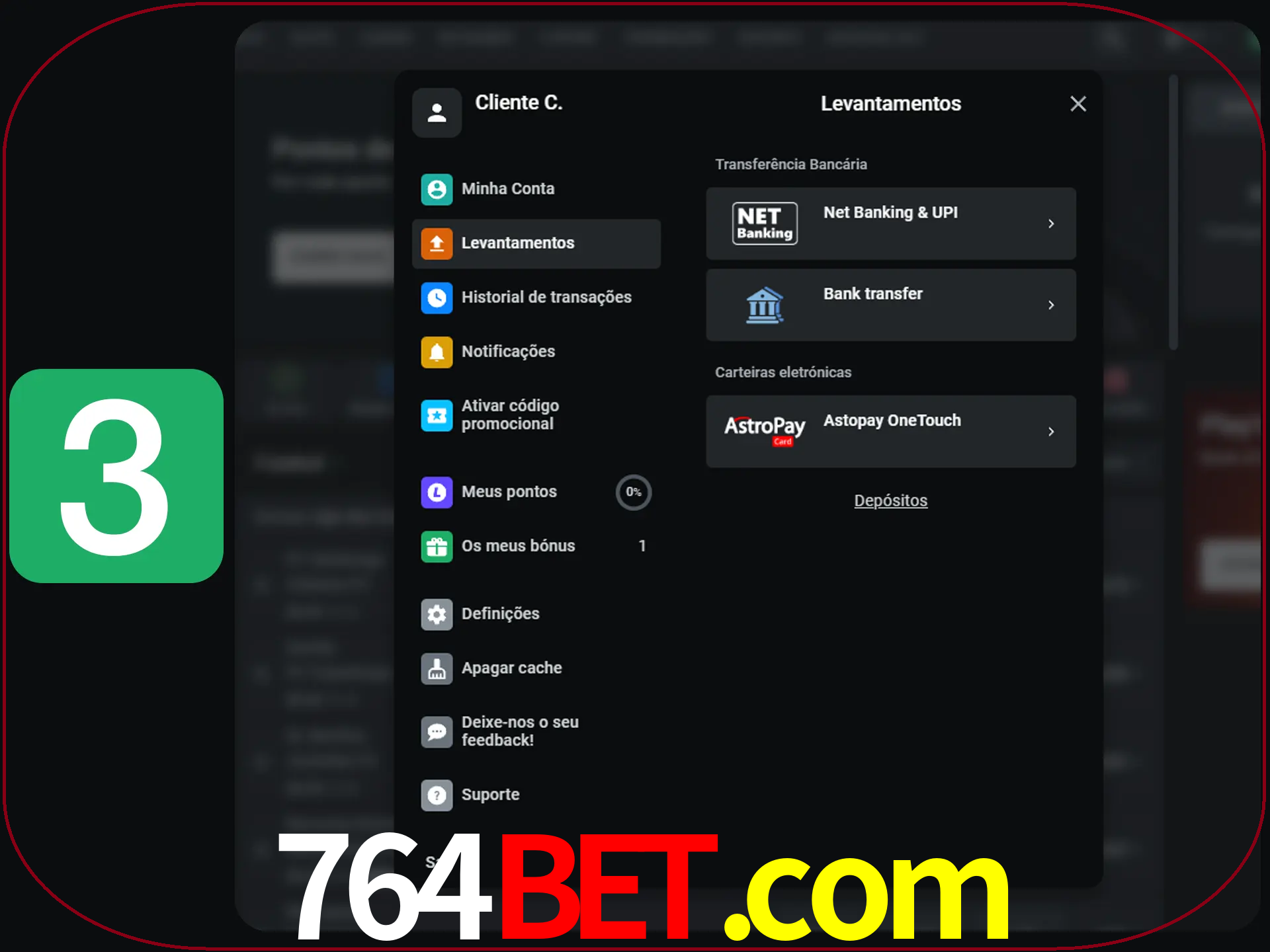 Escolha seu método de retirada.